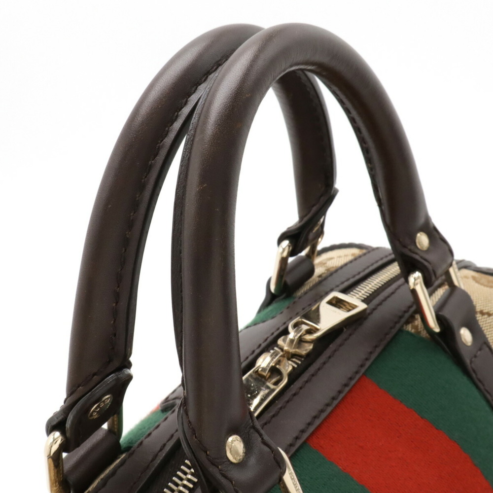 GUCCI GG Canvas Sherry Line Handbag Boston Shoulder Bag Leather Beige Dark Brown - Picture 6 of 10